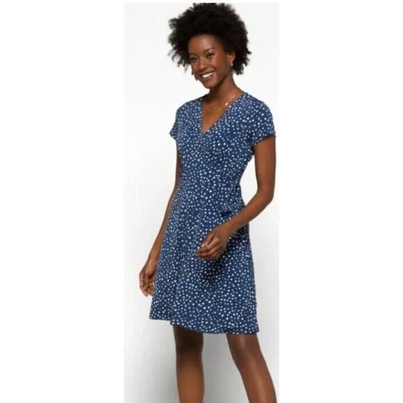 Wrap Polka Dot Short Woman Dress XXL NEW 90s Retro Stretch Blue White Career - Picture 1 of 12